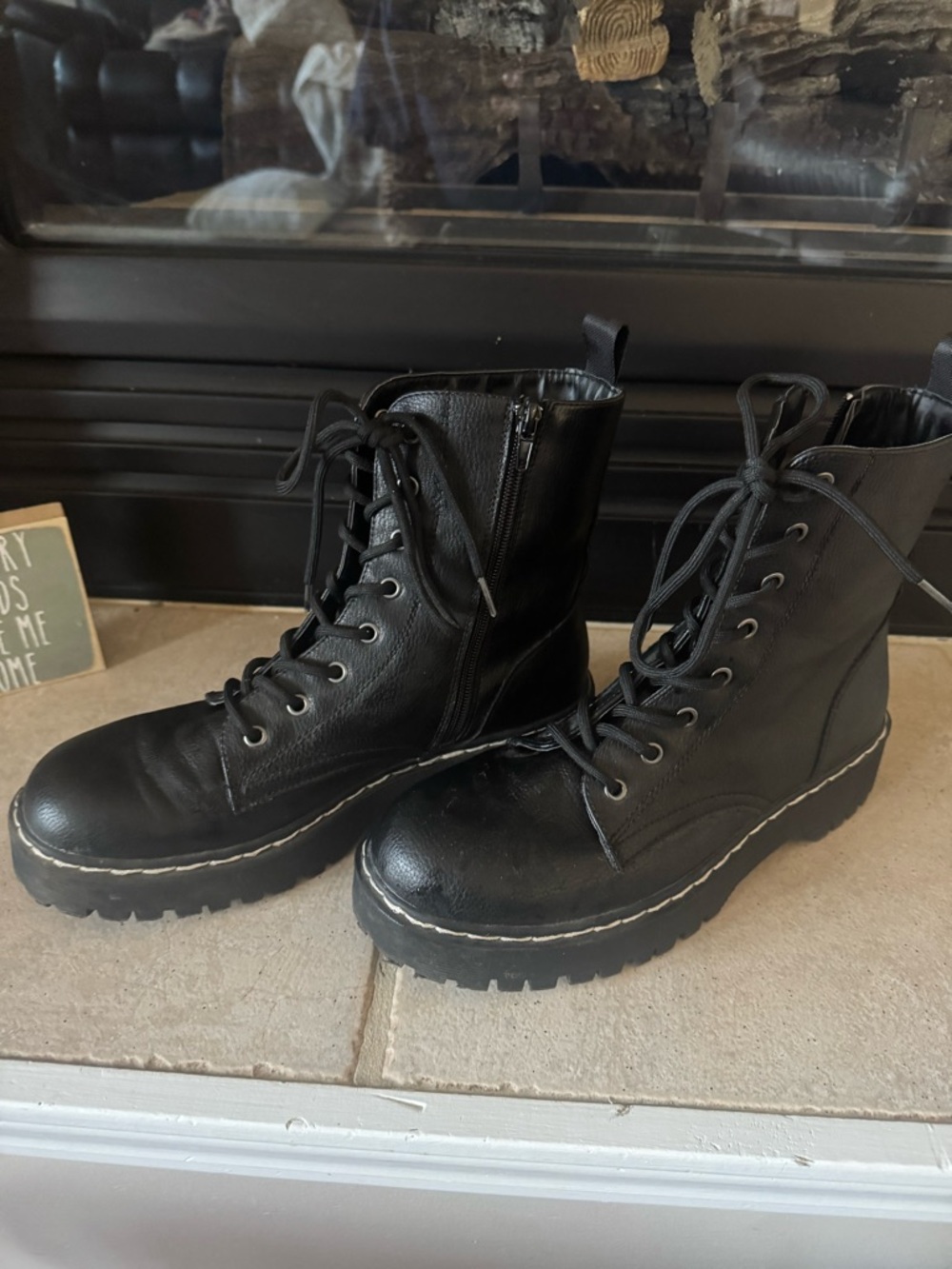 Sincerly Jules Black Lace-Up Platform Combat Boots